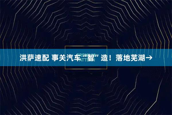 洪萨速配 事关汽车“智”造！落地芜湖→